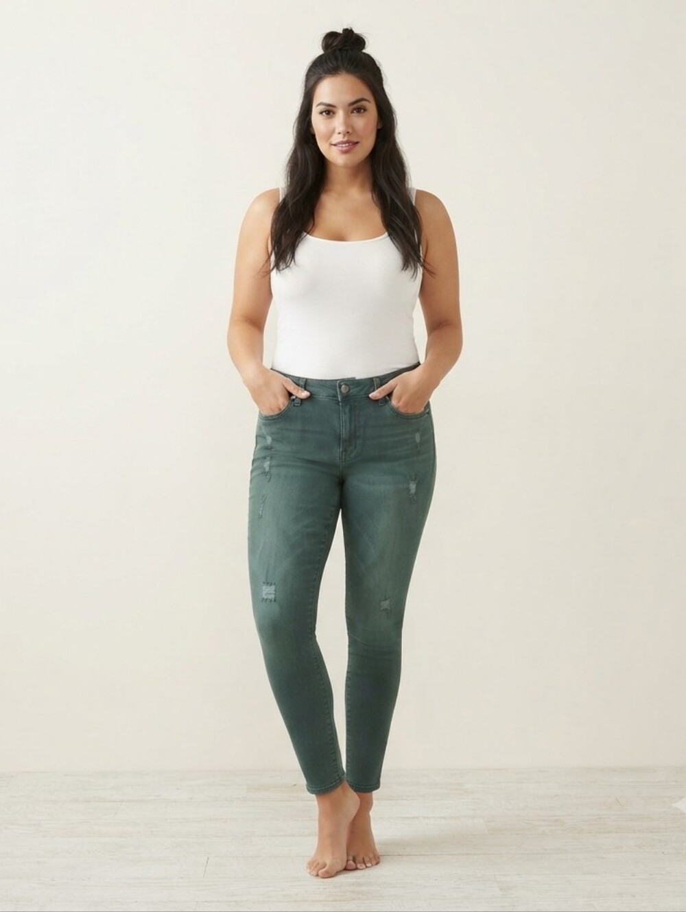 🌟 Jessica Simpson Green Super Skinny Denim Jeans Size 8
